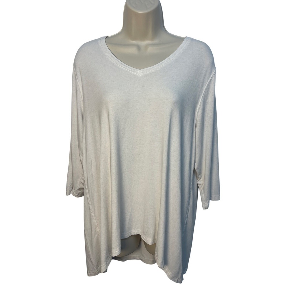 Jofit V Neck White 3/4 Sleeve T Shirt Women's XL